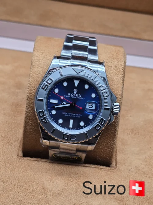 Rolex — esfera azul y bisel plateado