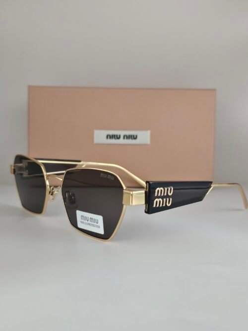 Miu Miu — Gafas rectangulares doradas y negras