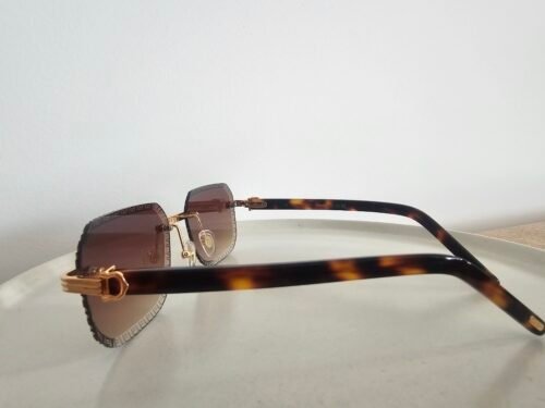 Cartier — Gafas rectangulares con lentes marrones y patillas carey