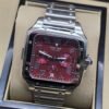 Cartier — esfera roja cuadrada con subesferas