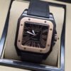 Cartier — esfera negra cuadrada y caja bicolor rosada