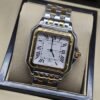 Cartier — esfera blanca cuadrada y brazalete bicolor