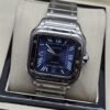 Cartier — esfera azul cuadrada y caja plateada