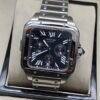 Cartier — esfera negra cuadrada con subesferas y caja plateada
