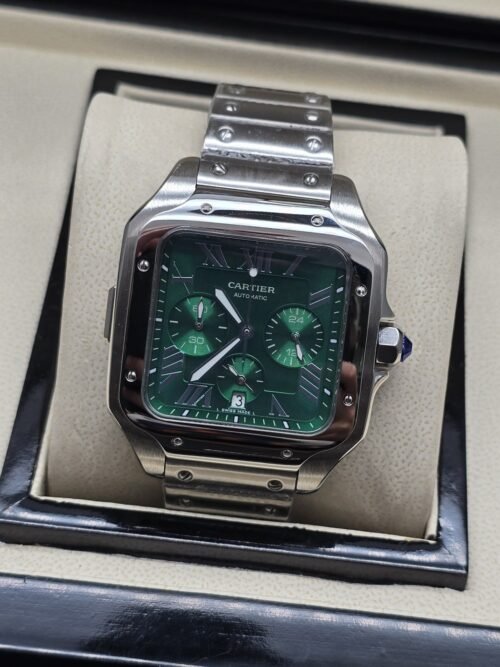 Cartier — esfera verde cuadrada con subesferas