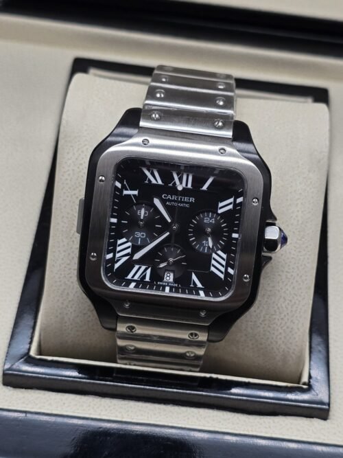 Cartier — esfera negra con subesferas y bisel negro