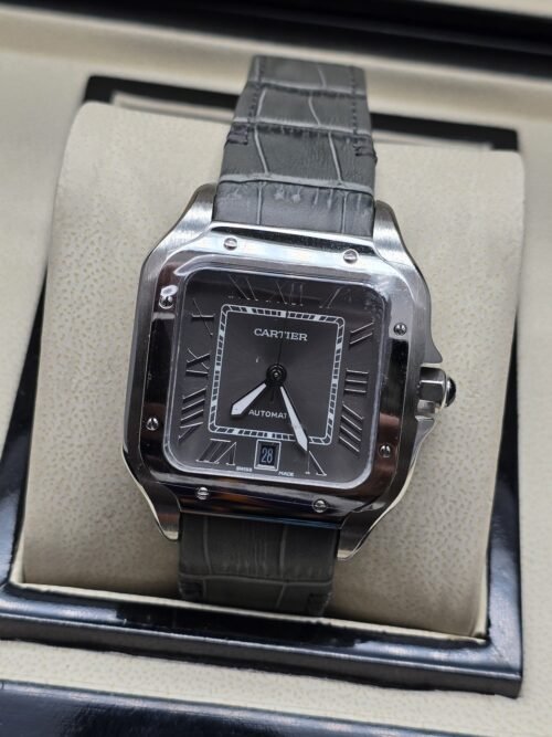 Cartier — esfera gris cuadrada y correa gris