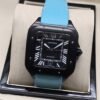 Cartier — esfera negra cuadrada y correa azul clara