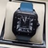Cartier — esfera negra cuadrada y correa azul oscura