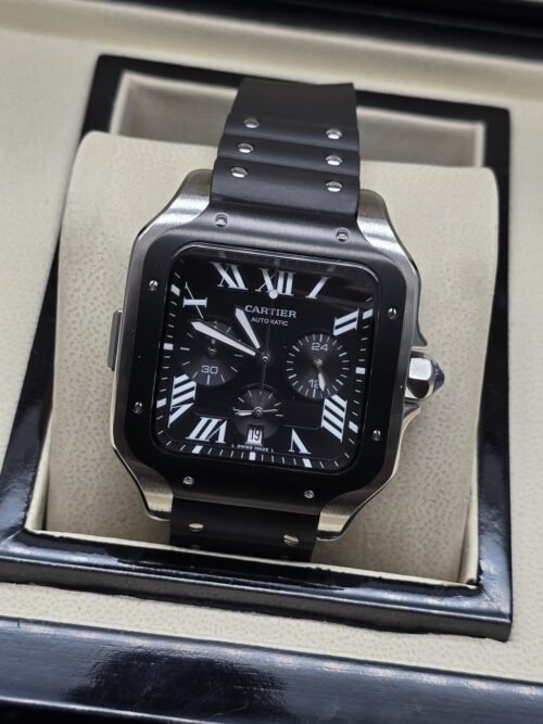 Cartier — esfera negra con subesferas y caja oscura