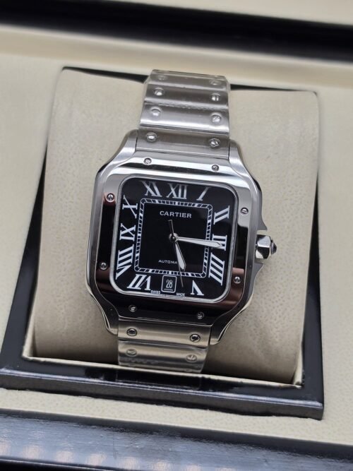 Cartier — esfera negra cuadrada de números romanos