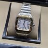 Cartier dama — esfera blanca y bisel dorado