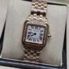 Cartier dama — esfera blanca cuadrada y brazalete de eslabones rosados