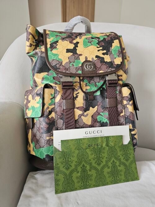 Gucci — Morral camuflado verde y amarillo