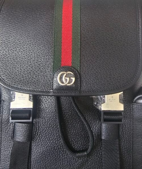 Gucci — Morral negro con franja verde y roja