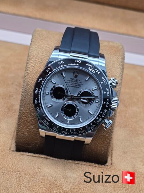 Rolex — esfera gris y correa negra