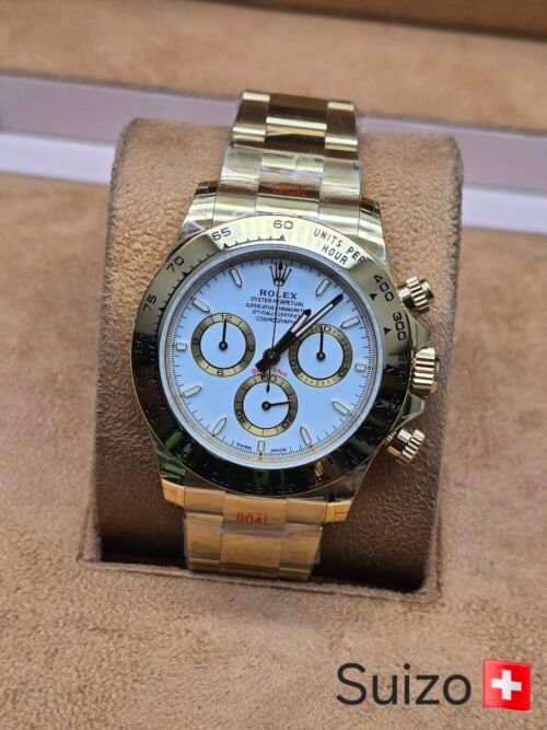 Rolex — esfera blanca y brazalete dorado