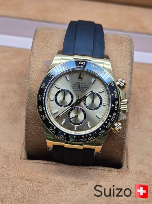 Rolex — esfera dorada y correa negra