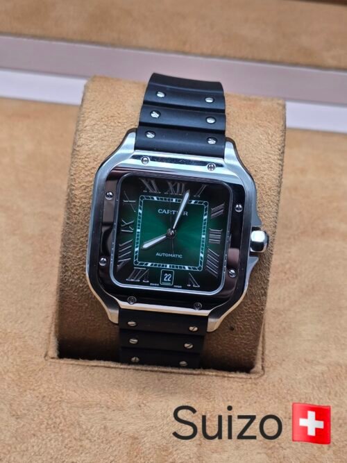 Cartier — esfera verde y caja cuadrada