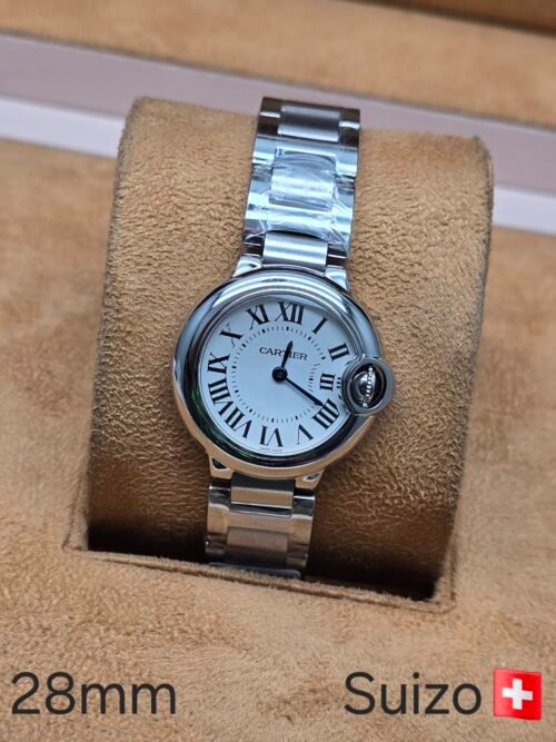 Cartier — esfera clara y caja redonda · 28 mm
