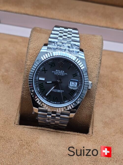 Rolex — esfera gris con números romanos