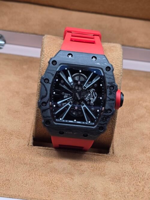 Richard Mille — esfera abierta negra y correa roja