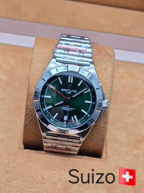 Breitling — esfera verde y brazalete plateado