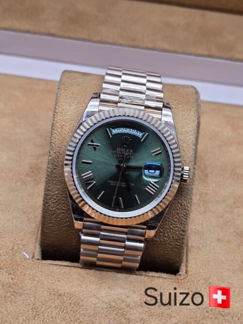 Rolex — esfera verde y brazalete tono rosado