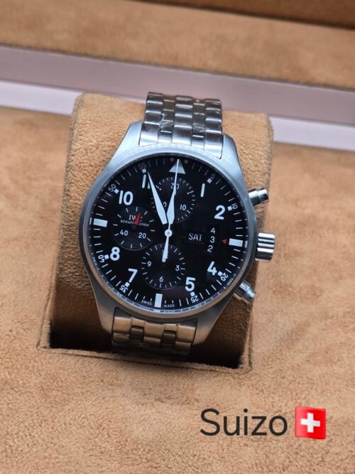 IWC — esfera negra con subesferas y brazalete plateado