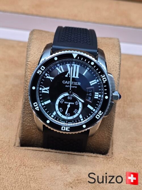 Cartier — esfera negra con subesfera y bisel graduado