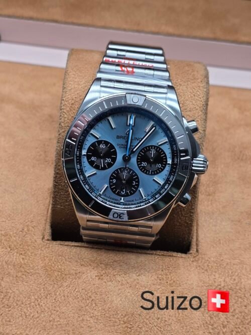 Breitling — esfera celeste con subesferas y bisel plateado