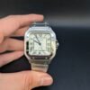 Cartier — caja cuadrada pequeña de acero con tornillos, esfera blanca y brazalete de acero