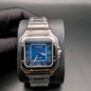 Cartier — caja cuadrada de acero, esfera azul degradada y brazalete de acero