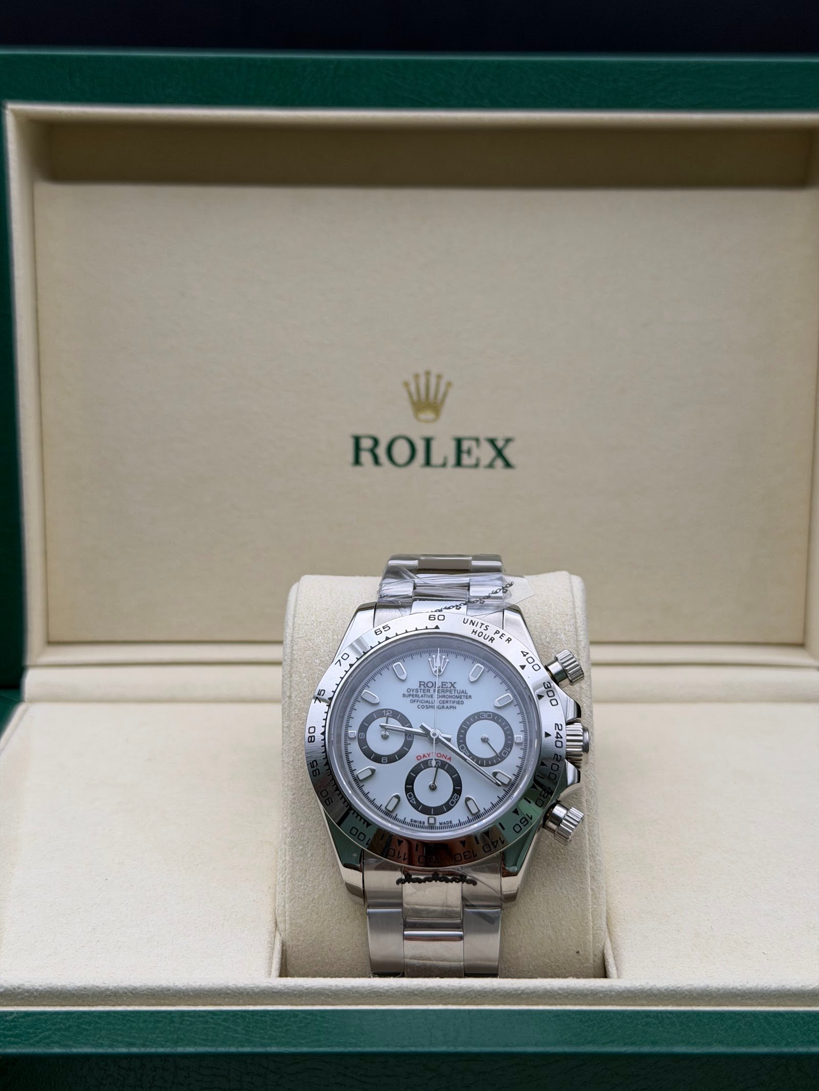 Rolex — cronógrafo con esfera azul hielo, bisel de acero y brazalete de acero