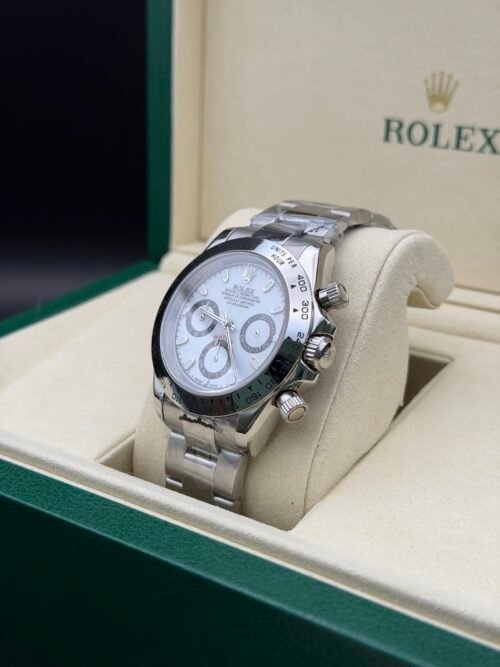 Rolex — cronógrafo con esfera azul hielo, bisel negro y brazalete de acero