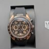 TAG Heuer — cronógrafo esqueleto, caja oro rosa y correa de caucho negra