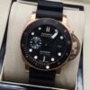 Panerai — esfera negra, caja oro rosa y correa de caucho negra