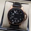 Panerai — esfera negra, caja oro rosa y correa de cuero negra