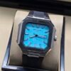 Patek Philippe — caja octagonal, esfera azul celeste y correa de caucho negra
