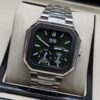 Patek Philippe — caja octagonal, esfera verde con fases lunares y brazalete de acero