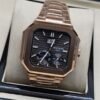 Patek Philippe — caja octagonal oro rosa, esfera negra con fases lunares y brazalete oro rosa