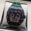Richard Mille — esfera esqueleto multicolor, caja de carbono y correa de caucho verde
