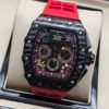 Richard Mille — esfera esqueleto multicolor, caja de carbono y correa de caucho roja
