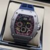 Richard Mille — esfera esqueleto multicolor, caja de acero y correa de caucho azul oscura