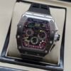Richard Mille — esfera esqueleto multicolor, caja de acero pulida y correa de caucho negra