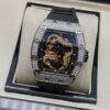 Richard Mille — esfera con dragón dorado, caja con brillantes y correa de caucho negra