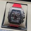 Richard Mille — cronógrafo esqueleto, caja de acero y correa de caucho roja