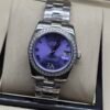 Rolex — esfera lila con bisel de brillantes y brazalete jubilee de acero