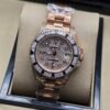Rolex — esfera con brillantes, bisel de piedras y caja y brazalete oro rosa