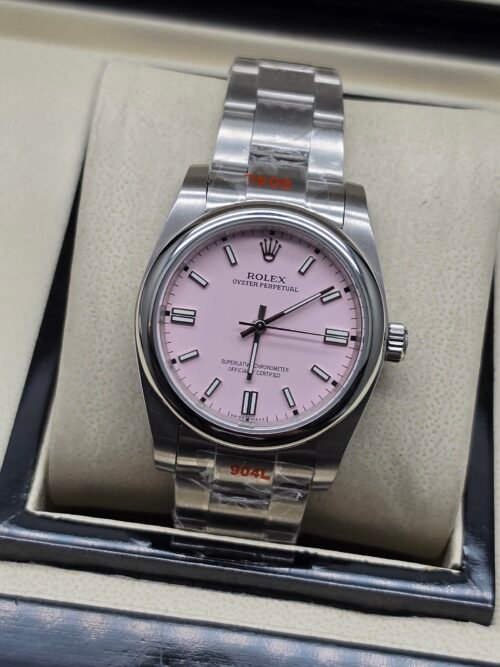 Rolex — esfera rosada y brazalete de acero